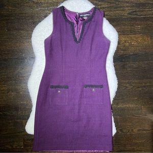 Karl Lagerfeld Paris Purple Tweed Embroidered Sleeveless Sheath Dress Size 4